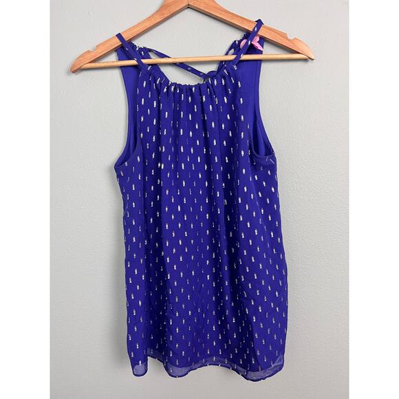 Lilly Pulitzer Women's XS Blouse Top Silk Blend Metallic Strappy Back Party Glam - Picture 10 of 10